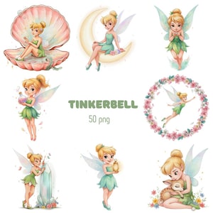 Tinker Bell Watercolor Clipart Bundle | Fairy PNG Files | Fairy Tale Birthday Party Clipart | Instant Download | Commercial Use