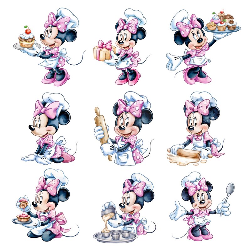 Paquete de imágenes prediseñadas de acuarela de la pastelería de Minnie Mouse / Gráficos PNG de tienda de dulces y pasteles / Descarga instantánea para uso comercial imagen 8