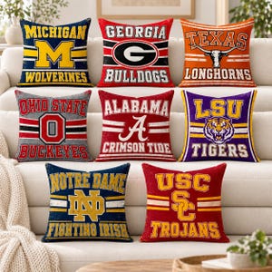 College Football Pillow Covers, Vintage Team Logos, NCAA Decor (Linen or Velvet)