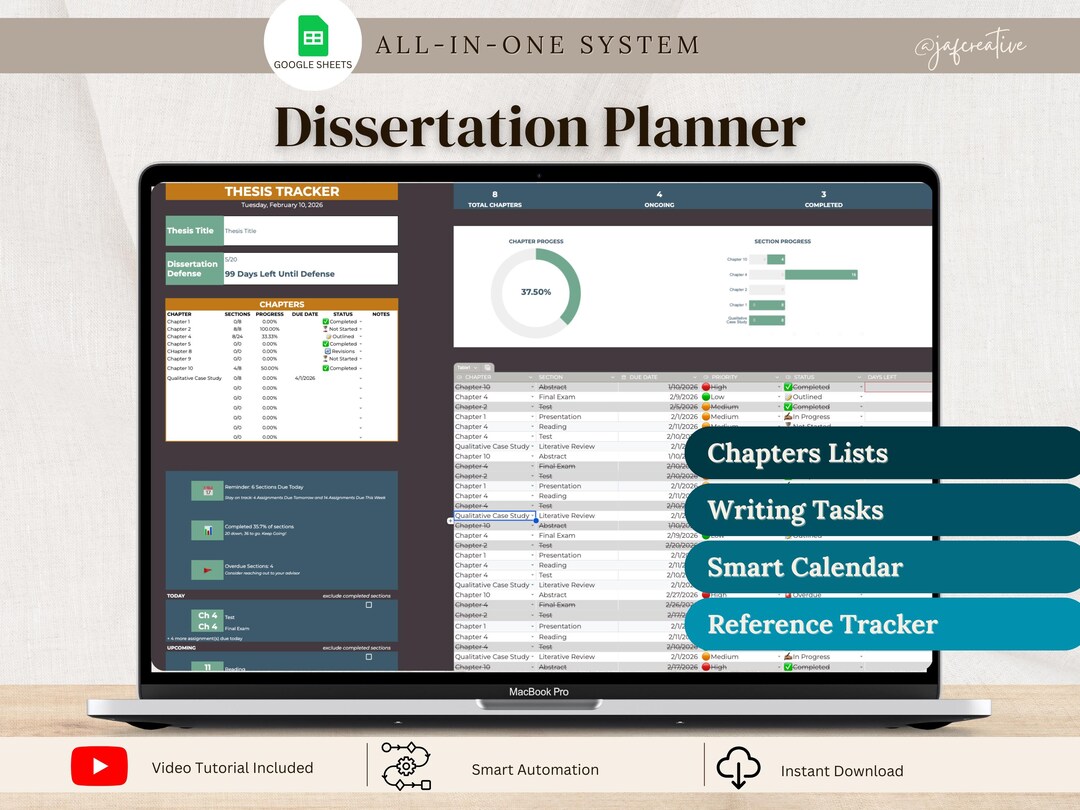 Dissertation Tracker Google Sheets Template | Writing Dashboard, Smart ...