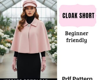 Elegant Cape Short PDF Sewing Pattern | Beginner Friendly Winter Cape | Instant Download