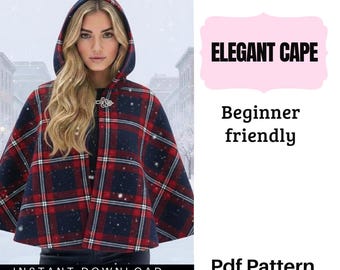 Elegantes Kapuzenumhang-Schnittmuster (PDF) | Anfängerfreundlicher Winterumhang | Sofort-Download