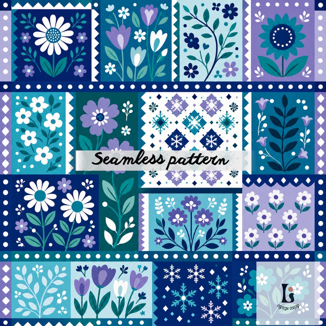 Seamless Floral Patchwork Pattern, Colorful Folk Flowers, Cottagecore ...