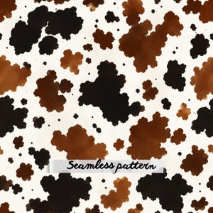 May include: A seamless pattern featuring irregular, watercolor-style splotches in shades of dark brown and black against a cream-colored background. The text "Seamless pattern" is printed in a black script font across the center of the image.