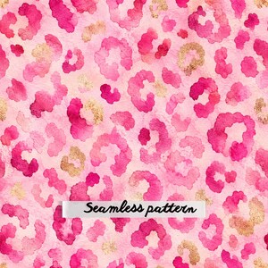 Pink Leopard Seamless Pattern Digital Paper Watercolor Animal Print Coquette Fabric Print JPG
