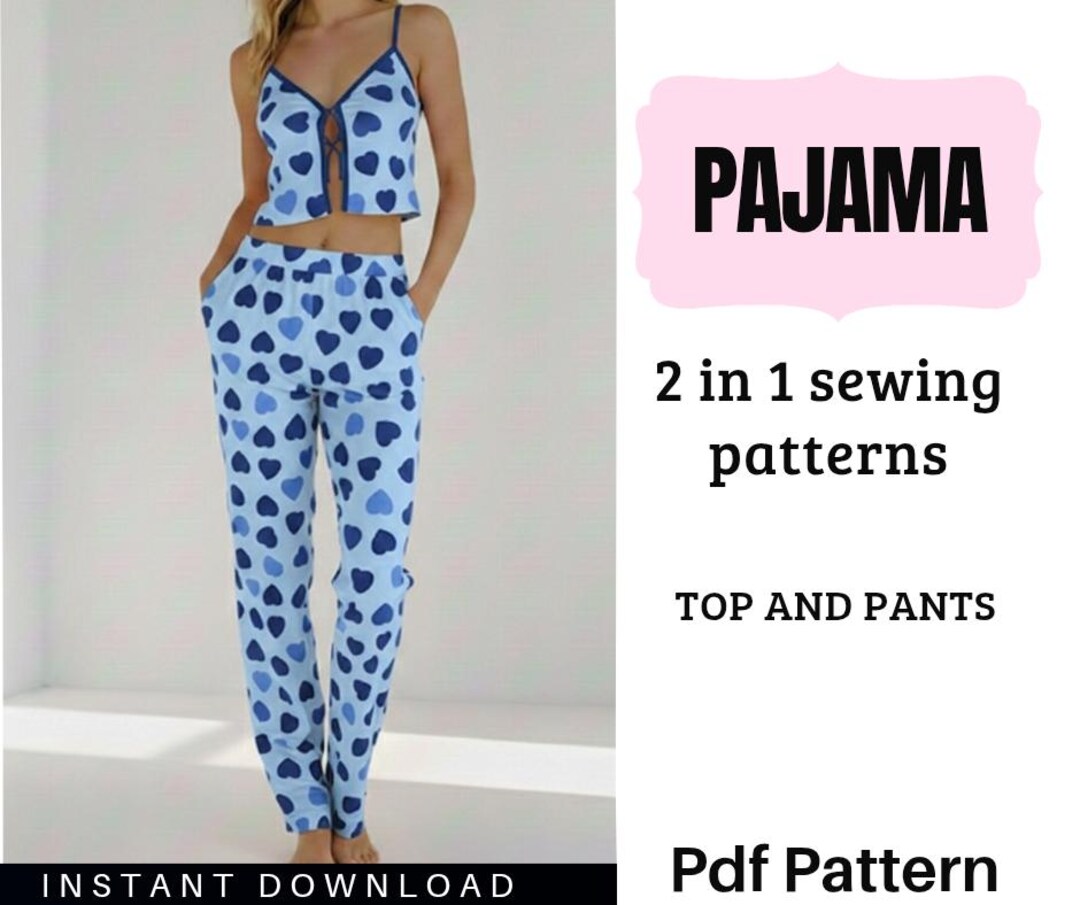Pajama Sewing Pattern PDF – 2-in-1 Set With Top & Pants ...