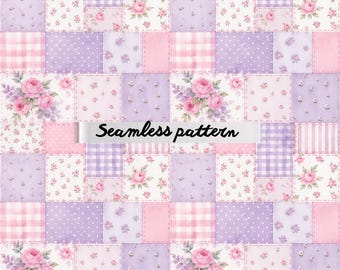 Patchwork Seamless Pattern, Cottagecore Floral Digital Paper for Fabric, Scrapbook & Crafts JPG