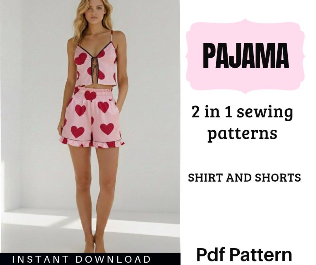 Pattern Vegan Pyjamas Pajama Sewing Pattern PDF | 2 in 1 Sleepwear Pattern | Shirt and Shorts ...