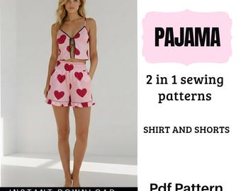 Pyjama-Schnittmuster (PDF) | 2-in-1-Schlafanzug-Schnittmuster | Pyjama mit Hemd und Shorts | Sofort-Download