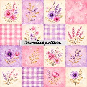 Patchwork Seamless Pattern, Cottagecore Floral Digital Paper for Fabric, Scrapbook & Crafts JPG