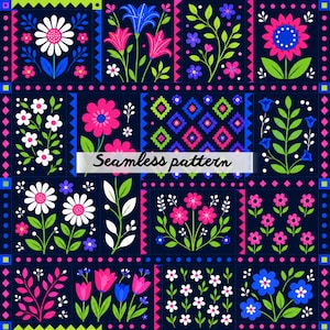 Patchwork Seamless Pattern, Cottagecore Floral Digital Paper for Fabric, Scrapbook & Crafts
