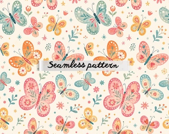 Spring Butterfly Floral Seamless Pattern JPG Blue Pink Wildflower Botanical Repeat Tile