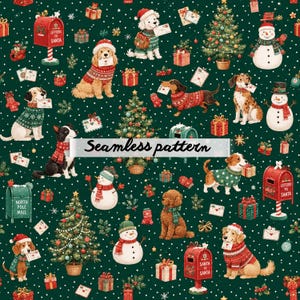 Christmas Dog Seamless Pattern JPG, Christmas Puppy Fabric, Holiday Dog Print, Christmas Digital Paper