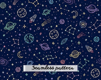 Galaxy Space Seamless Pattern Digital Paper Planets Stars Nursery Fabric Print JPG