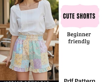 Niedliches Schnittmuster für Shorts mit Blumenmuster | Anfängerfreundliche High-Waist-Shorts | Sofortiger PDF-Download