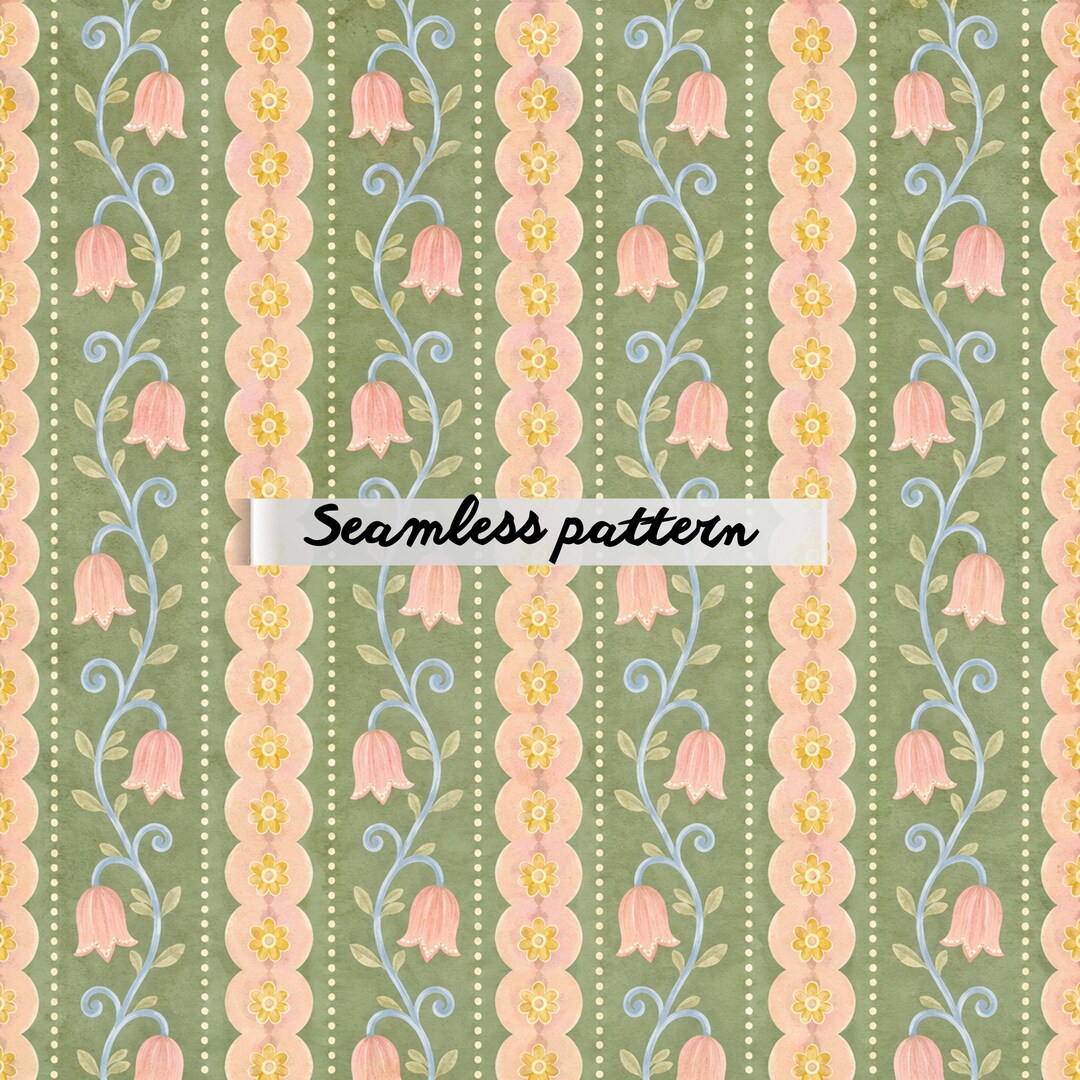 Scandinavian Folk Floral Stripe Seamless Pattern JPG, Vintage Nordic ...