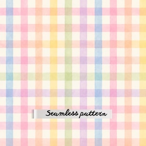 Pastel Rainbow Gingham Seamless Pattern Watercolor Plaid Digital Paper Fabric Print JPG
