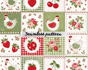 Patchwork Seamless Pattern, Cottagecore Floral Digital Paper for Fabric, Scrapbook & Crafts