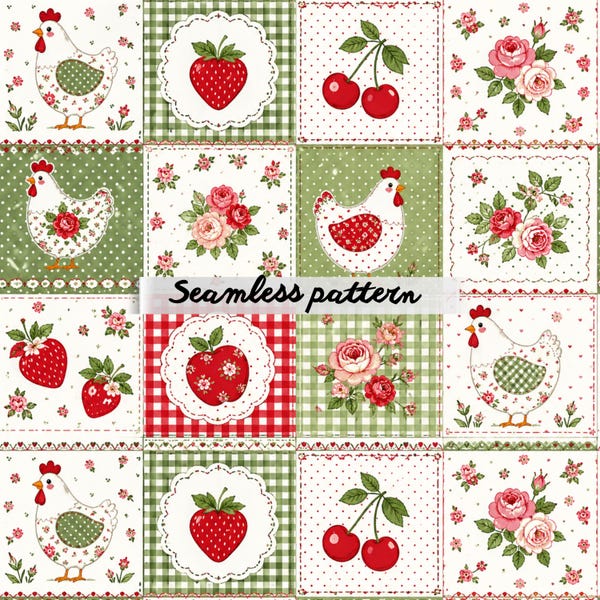 Patchwork Seamless Pattern, Cottagecore Floral Digital Paper for Fabric, Scrapbook & Crafts