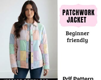 Patchwork-Jacken-Schnittmuster (PDF) | Anfängerfreundliche Steppjacke | Sofort-Download | Patchwork-Mantel-Schnittmuster für Damen