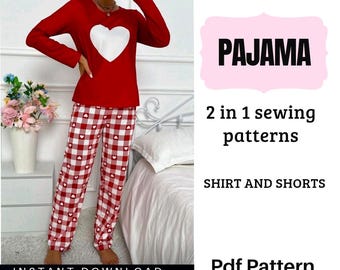 Damenpyjama-Schnittmuster (PDF) – 2-in-1-Set mit Oberteil und Shorts | Digitaler Download