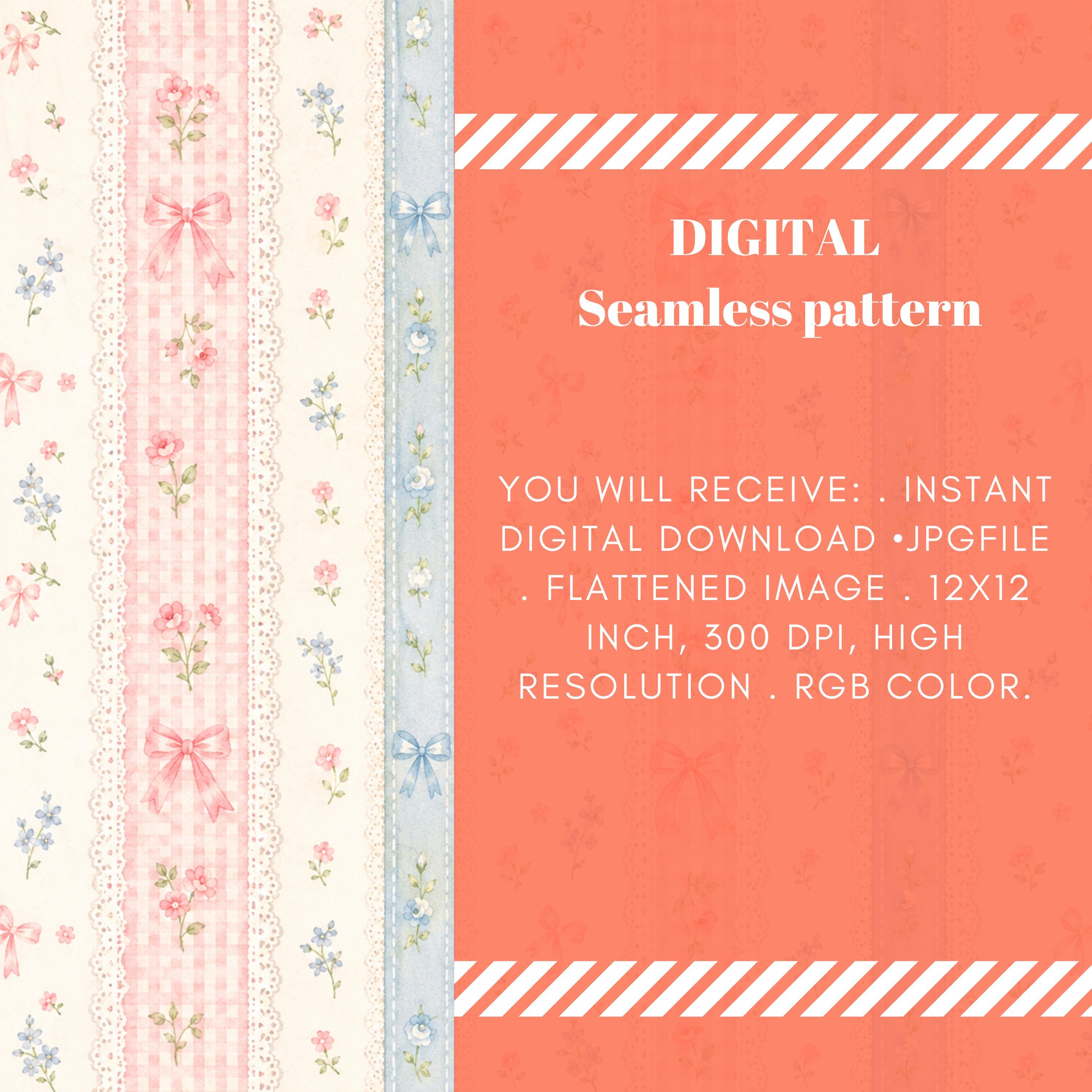 Pastel Gingham Bow Seamless Pattern JPG, Coquette Lace Stripe Digital ...