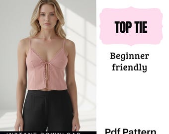Schnittmuster für ein Spitzentop mit Bindeband vorne | Anfängerfreundliches PDF | Damen-Camisole | Sofort-Download