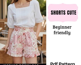 Niedliches Schnittmuster für Shorts mit Blumenmuster | Anfängerfreundliche High-Waist-Shorts | Sofortiger PDF-Download