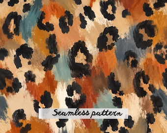 Abstract Leopard Print Seamless Pattern PNG, Modern Painted Animal Print Fabric, Boho Brushstroke Safari Repeat, Trendy Digital Paper