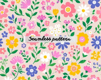 Watercolor Floral Cottage Seamless Pattern JPG, DigitalPaper, Cottagecore Floral Pattern Repeat