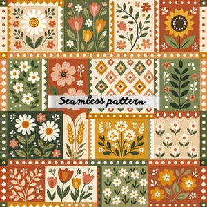 Patchwork Seamless Pattern, Cottagecore Floral Digital Paper for Fabric, Scrapbook & Crafts