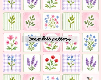 Nahtloses Patchwork-Muster, digitales Papier im Cottagecore-Blumenstil für Stoffe, Scrapbooking und Bastelarbeiten