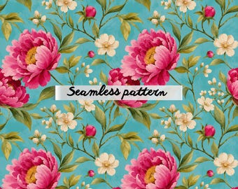 Watercolor Floral Cottage Seamless Pattern JPG, DigitalPaper, Cottagecore Floral Pattern Repeat