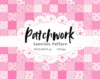 Nahtloses florales Patchworkmuster im PNG-Format. Digitaler Download eines kleinen, farbenfrohen Blumendrucks für Stoffe.