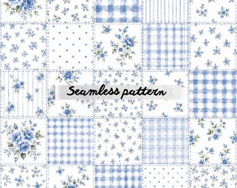 Patchwork Seamless Pattern, Cottagecore Floral Digital Paper for Fabric, Scrapbook & Crafts