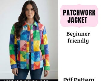Naaipatroon voor een patchworkjas (PDF) | Gewatteerde jas, geschikt voor beginners | Direct te downloaden | Patchworkjas voor dames