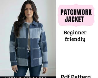 Patchwork-Jacken-Schnittmuster (PDF) | Anfängerfreundliche Steppjacke | Sofort-Download | Patchwork-Mantel-Schnittmuster für Damen