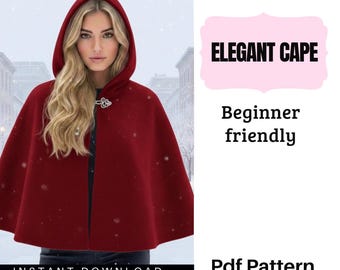 Elegantes Kapuzenumhang-Schnittmuster (PDF) | Anfängerfreundlicher Winterumhang | Sofort-Download