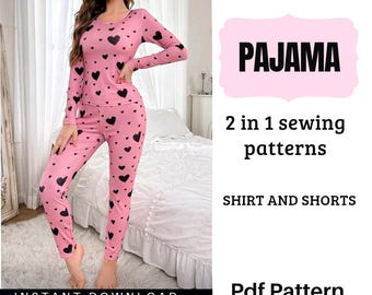 Damenpyjama-Schnittmuster (PDF) – 2-in-1-Set mit Oberteil und Shorts | Digitaler Download