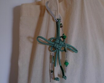 Paracord Bag Charm green, Handmade Chinese Lucky Knot Pendant, Unique Item