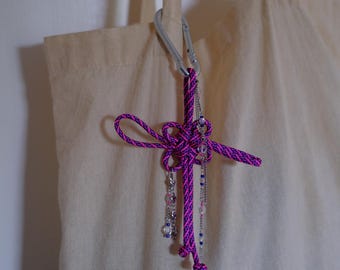 Paracord Bag Charm pink blue, Handmade Chinese lucky knot pendant, unique item