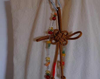 Handmade Chinese lucky knot pendant, safari style, paracord bag charm, unique piece