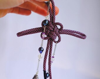 Paracord Bag Charm, Handmade Chinese Lucky Knot Pendant, Blue Purple, Amethyst, Unique Piece