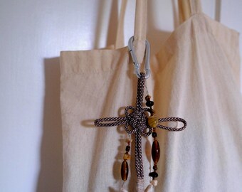 Handmade Chinese lucky knot pendant, brown, paracord bag charm, unique item