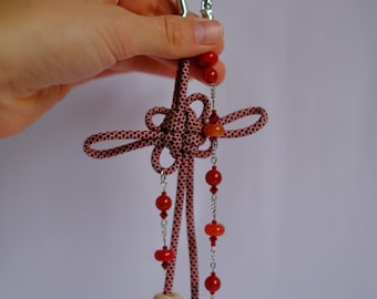 Paracord Bag Charm red, Handmade Chinese Lucky Knot Pendant, Unique Item