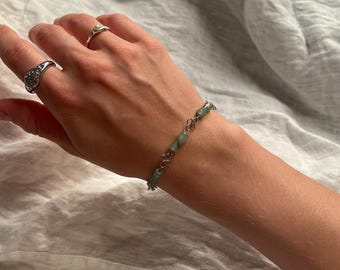Fine stainless steel spiral set, necklace and bracelet with aventurine beads, hand-formed wire necklace, artisan jewelry, waterproof, green