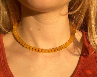 Yellow and red necklace made of semi-precious stones and pearls | Summer necklace, birthday gift, mom, necklace, fairy, cute, simple design, unique