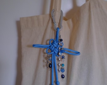 Paracord Bag Charm, Light Blue, Handmade Chinese Lucky Knot Pendant, Unique Item