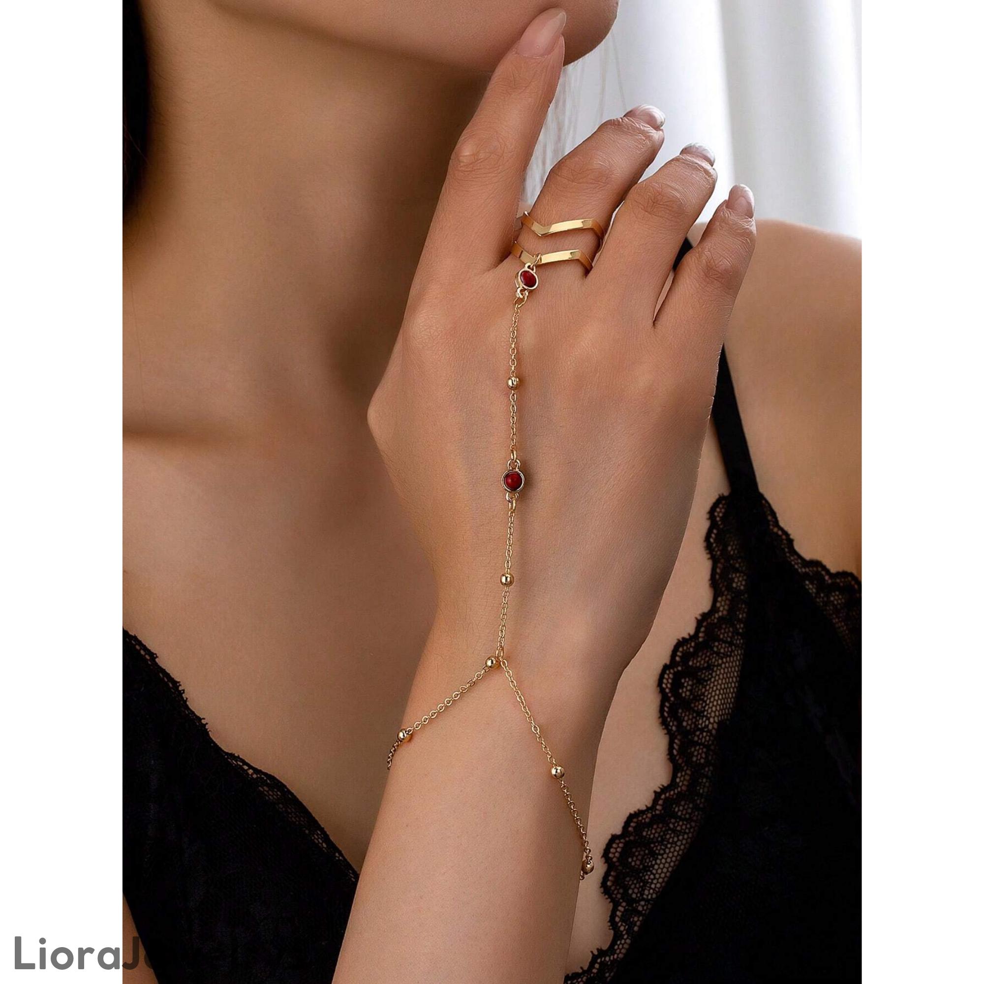 Bracciale A Catena Con Anello Da Dito In Oro – Stile Boho Vintage Con Nappe E Zirconi, Gioiello Donna Stratificato
