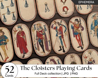 Vintage Playing Cards Ephemera | Full Deck The Cloisters Playing Cards | Medieval Gothic Tarot Style Deck | Antique Junk Journal Art Cards
